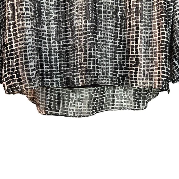 ALYX Top Tunic Blouse Black 1X Geometric Crochet Neck Long Peasant Sleeve Sheer - Picture 3 of 10